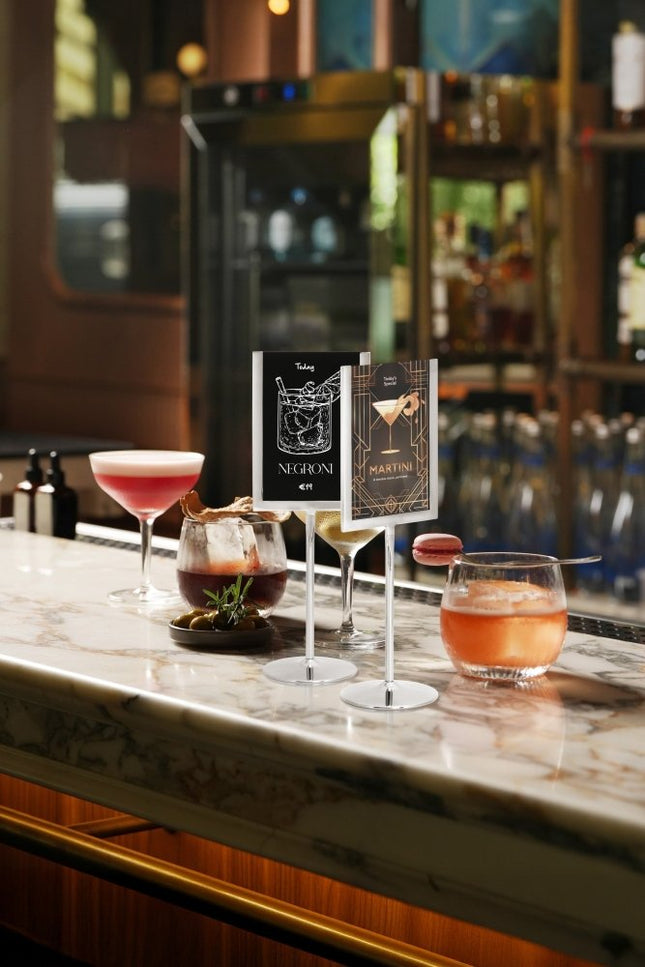 Securit® U-Shaped A6 Metal Poster Frame and Chalkboard – Stainless Steel 11x31x8,5cm – Pack of 10 | Poster & Menu Displays - hospitality