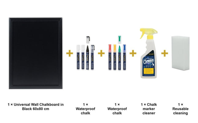 Securit® Universal Wall Chalkboard in Black 60x80 cm Chalkboard Set – Board + Waterproof Markers + Cleaner | Hospitality Trade Pack - hospitality