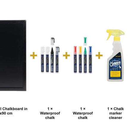 Securit® Universal Wall Chalkboard in Black 70x90 cm Chalkboard Set – Board + Waterproof Markers + Cleaner | Hospitality Trade Pack - hospitality