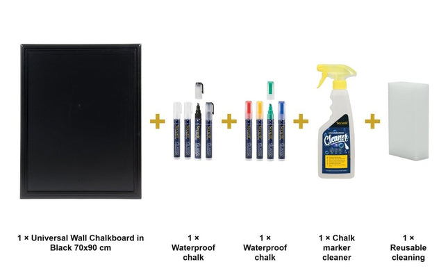 Securit® Universal Wall Chalkboard in Black 70x90 cm Chalkboard Set – Board + Waterproof Markers + Cleaner | Hospitality Trade Pack - hospitality