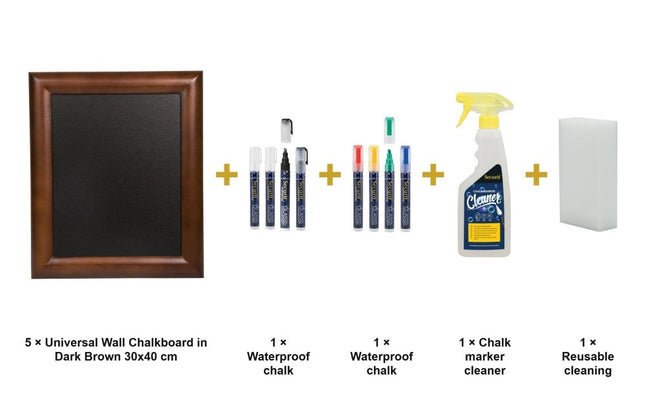 Securit® Universal Wall Chalkboard in Dark Brown 30x40 cm (Pack of 5) Chalkboard Set – Boards + Waterproof Markers + Cleaner | Hospitality Trade Pack - hospitality