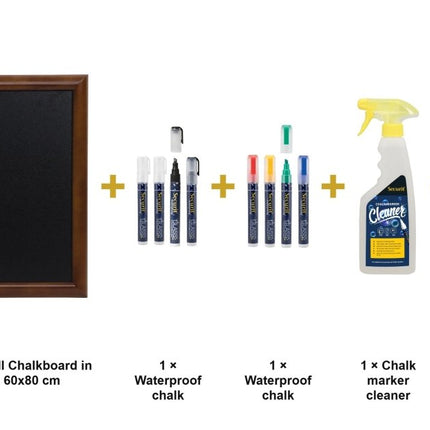 Securit® Universal Wall Chalkboard in Dark Brown 60x80 cm Chalkboard Set – Board + Waterproof Markers + Cleaner | Hospitality Trade Pack - hospitality