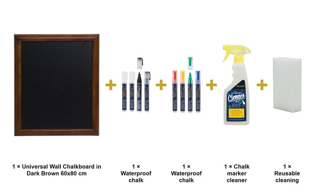 Securit® Universal Wall Chalkboard in Dark Brown 60x80 cm Chalkboard Set – Board + Waterproof Markers + Cleaner | Hospitality Trade Pack - hospitality