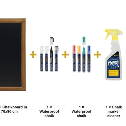 Securit® Universal Wall Chalkboard in Dark Brown 70x90 cm Chalkboard Set – Board + Waterproof Markers + Cleaner | Hospitality Trade Pack - hospitality