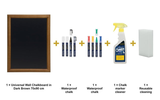 Securit® Universal Wall Chalkboard in Dark Brown 70x90 cm Chalkboard Set – Board + Waterproof Markers + Cleaner | Hospitality Trade Pack - hospitality