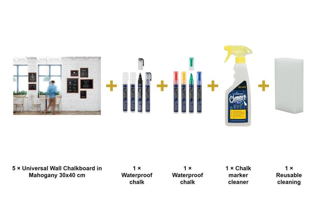 Securit® Universal Wall Chalkboard in Mahogany 30x40 cm (Pack of 5) Chalkboard Set – Boards + Waterproof Markers + Cleaner | Hospitality Trade Pack - hospitality