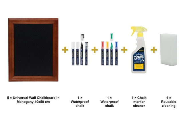 Securit® Universal Wall Chalkboard in Mahogany 40x50 cm (Pack of 5) Chalkboard Set – Boards + Waterproof Markers + Cleaner | Hospitality Trade Pack - hospitality