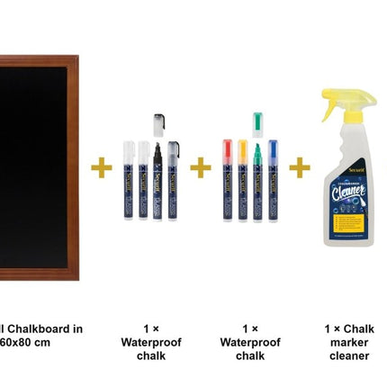 Securit® Universal Wall Chalkboard in Mahogany 60x80 cm Chalkboard Set – Board + Waterproof Markers + Cleaner | Hospitality Trade Pack - hospitality