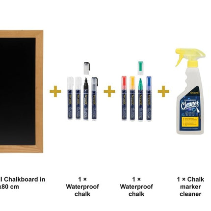 Securit® Universal Wall Chalkboard in Teak 60x80 cm Chalkboard Set – Board + Waterproof Markers + Cleaner | Hospitality Trade Pack - hospitality