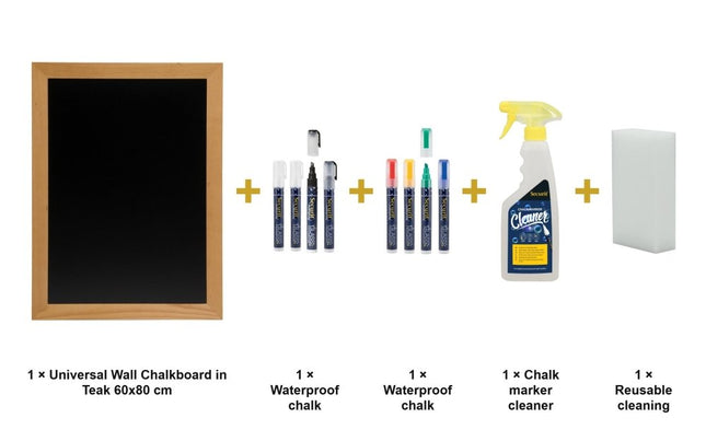 Securit® Universal Wall Chalkboard in Teak 60x80 cm Chalkboard Set – Board + Waterproof Markers + Cleaner | Hospitality Trade Pack - hospitality