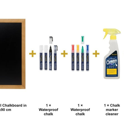 Securit® Universal Wall Chalkboard in Teak 70x90 cm Chalkboard Set – Board + Waterproof Markers + Cleaner | Hospitality Trade Pack - hospitality
