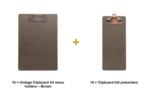 Securit® Vintage Clipboard A4 Brown Front-of-House Set – 10 Menu Holders + 10 Bill Presenters | Hospitality Trade Pack - hospitality