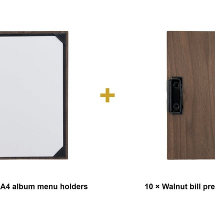 Securit® Walnut A4 Album Front-of-House Set – 10 Menu Holders + 10 Bill Presenters | Hospitality Trade Pack - hospitality