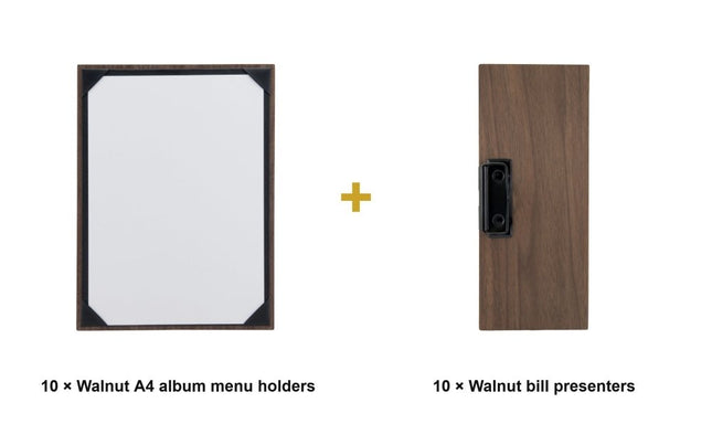 Securit® Walnut A4 Album Front-of-House Set – 10 Menu Holders + 10 Bill Presenters | Hospitality Trade Pack - hospitality
