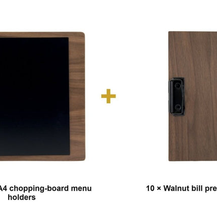 Securit® Walnut A4 Chopping Board Front-of-House Set – 10 Menu Holders + 10 Bill Presenters | Hospitality Trade Pack - hospitality