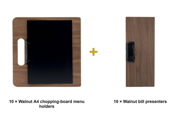 Securit® Walnut A4 Chopping Board Front-of-House Set – 10 Menu Holders + 10 Bill Presenters | Hospitality Trade Pack - hospitality