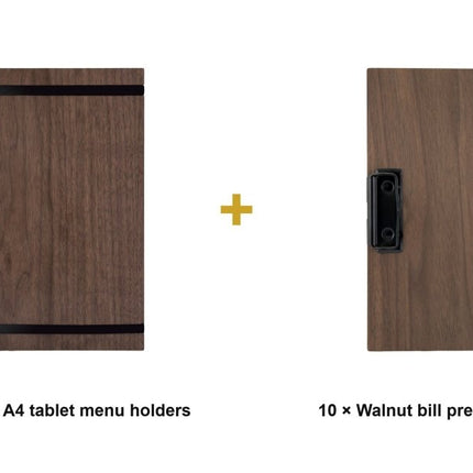 Securit® Walnut A4 Tablet Front-of-House Set – 10 Menu Holders + 10 Bill Presenters | Hospitality Trade Pack - hospitality