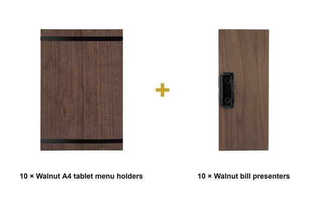 Securit® Walnut A4 Tablet Front-of-House Set – 10 Menu Holders + 10 Bill Presenters | Hospitality Trade Pack - hospitality
