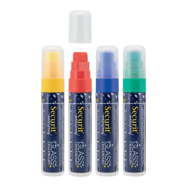 Securit Waterproof Chalk Markers Assorted Primary Colors Pack Of 12 - hospitality