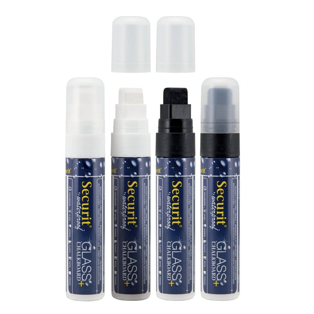 Securit Waterproof Chalk Markers Wallet Black White Pack Of 12 - hospitality
