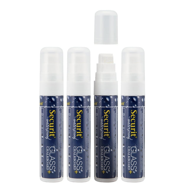 Securit White Waterproof Chalkmarkers Pack Of 12 15.5x2.7x2.7 cm - hospitality