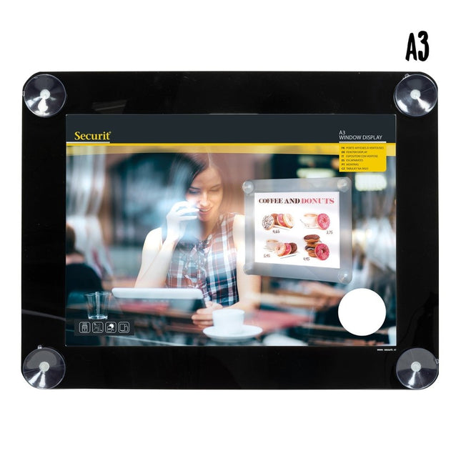 Securit Window Poster Frames Pack Of 6 Black A3 Double Sided UV Resistant - hospitality