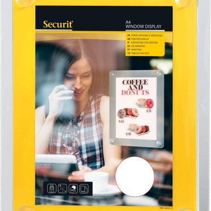 Securit Window Poster Frames Yellow 36x27 cm Pack Of 6 A4 Double Sided - hospitality