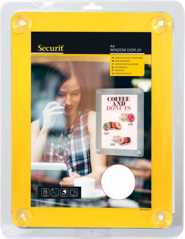 Securit Window Poster Frames Yellow 36x27 cm Pack Of 6 A4 Double Sided - hospitality