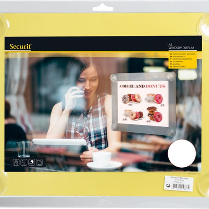 Securit Window Poster Frames Yellow Pack Of 6 A3 Double Sided UV Resistant - hospitality