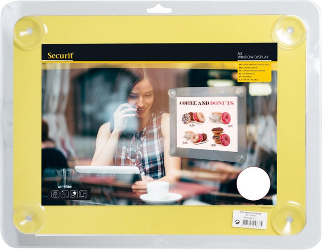 Securit Window Poster Frames Yellow Pack Of 6 A3 Double Sided UV Resistant - hospitality