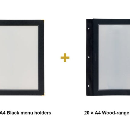 Securit® Wood A4 Black Menu Set – 10 Menu Holders + 20 Extra Pouches | Hospitality Trade Pack - hospitality