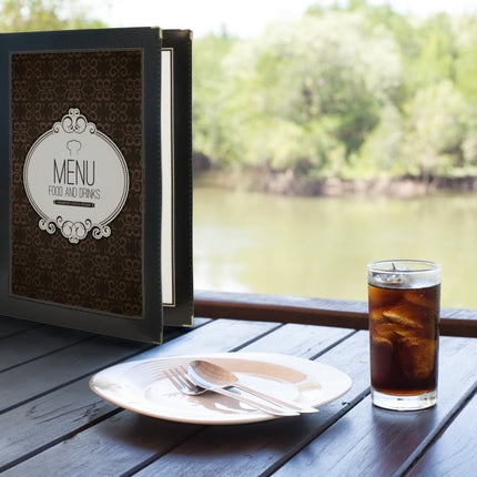 Securit® Wood A4 Black Menu Set – 10 Menu Holders + 20 Extra Pouches | Hospitality Trade Pack - hospitality