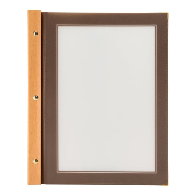 Securit® Wood A4 Brown Menu Set – 10 Menu Holders + 20 Extra Pouches | Hospitality Trade Pack - hospitality