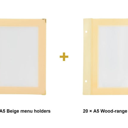 Securit® Wood A5 Beige Menu Set – 10 Menu Holders + 20 Extra Pouches | Hospitality Trade Pack - hospitality