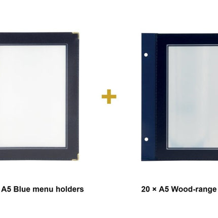 Securit® Wood A5 Blue Menu Set – 10 Menu Holders + 20 Extra Pouches | Hospitality Trade Pack - hospitality
