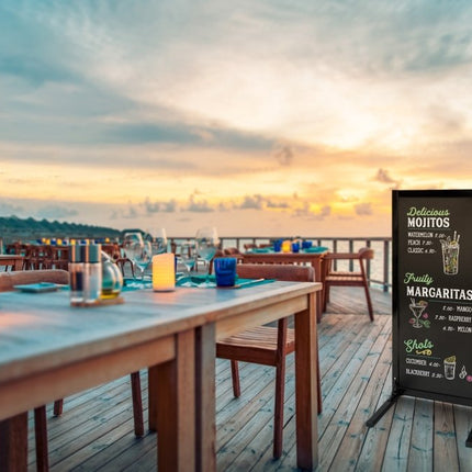 Securit® Woody Large Pavement Stand in Black 120 cm Chalkboard Set – Board + Waterproof Markers + Cleaner | Hospitality Trade Pack - hospitality
