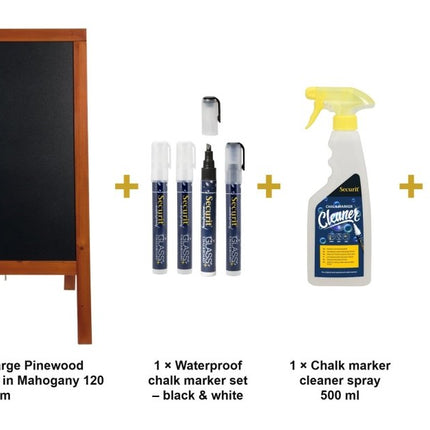 Securit® Woody Large Pinewood Pavement Board in Mahogany 120 cm Chalkboard Set – Board + Waterproof Markers + Cleaner | Hospitality Trade Pack - hospitality