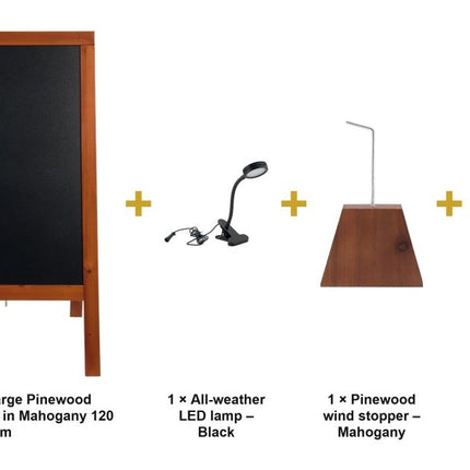 Securit® Woody Large Pinewood Pavement Board in Mahogany 120 cm Lit Pavement Sign Set – Board + LED Lamp + Wind Stopper + Markers | Hospitality Trade Pack - hospitality