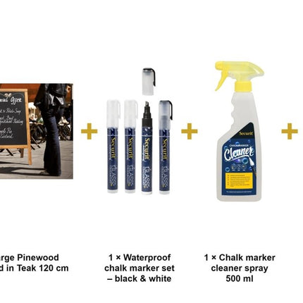 Securit® Woody Large Pinewood Pavement Board in Teak 120 cm Chalkboard Set – Board + Waterproof Markers + Cleaner | Hospitality Trade Pack - hospitality
