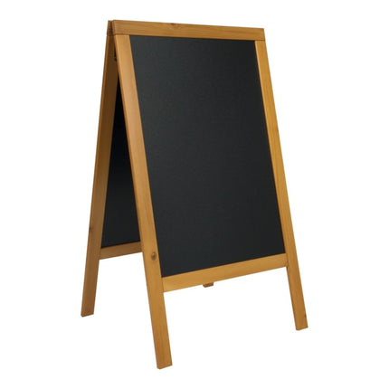 Securit® Woody Large Pinewood Pavement Board in Teak 120 cm Lit Pavement Sign Set – Board + LED Lamp + Wind Stopper + Markers | Hospitality Trade Pack - hospitality