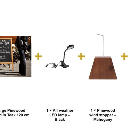 Securit® Woody Large Pinewood Pavement Board in Teak 120 cm Lit Pavement Sign Set – Board + LED Lamp + Wind Stopper + Markers | Hospitality Trade Pack - hospitality