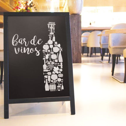 Securit® Woody Small Pinewood Pavement Board in Black 85 cm Chalkboard Set – Board + Waterproof Markers + Cleaner | Hospitality Trade Pack - hospitality