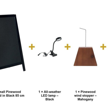 Securit® Woody Small Pinewood Pavement Board in Black 85 cm Lit Pavement Sign Set – Board + LED Lamp + Wind Stopper + Markers | Hospitality Trade Pack - hospitality