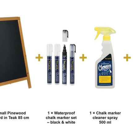 Securit® Woody Small Pinewood Pavement Board in Teak 85 cm Chalkboard Set – Board + Waterproof Markers + Cleaner | Hospitality Trade Pack - hospitality