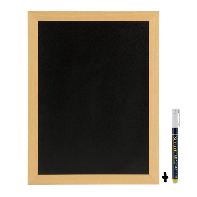 Securit Woody Teak Wall Chalkboards 40x30x1cm Pack 6 Marker And Mounting Kit - hospitality