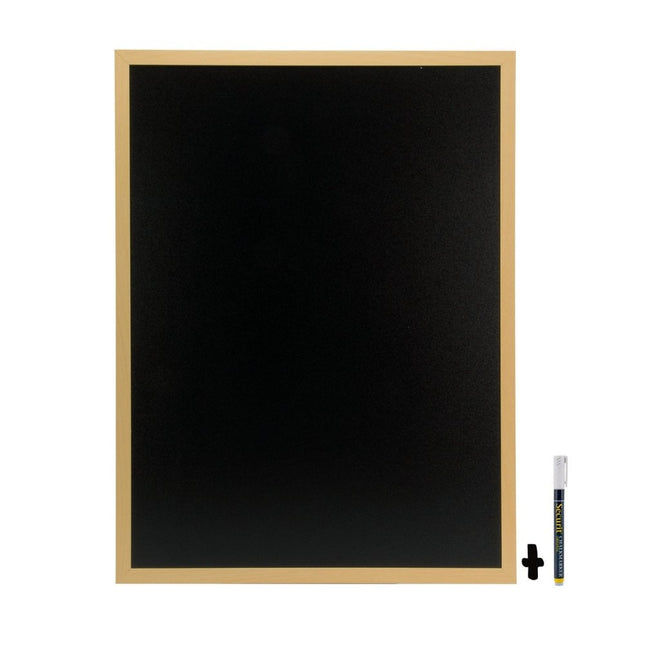 Securit Woody Teak Wall Chalkboards 80x60x1cm Pack of 6 Chalk Markers Included - hospitality