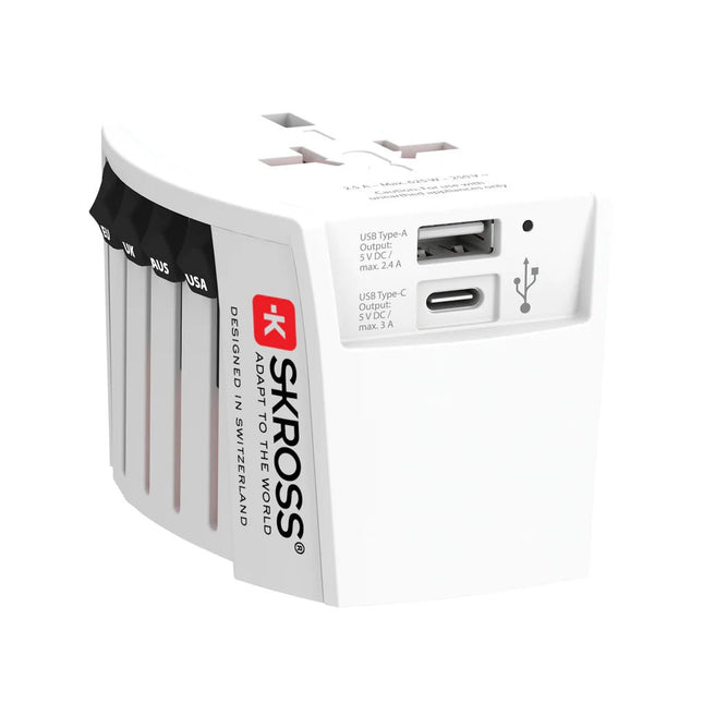 SKROSS World Travel Adapter MUV 2-pole with USB A and C - hospitality
