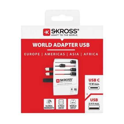 SKROSS World Travel Adapter MUV 2-pole with USB A and C - hospitality