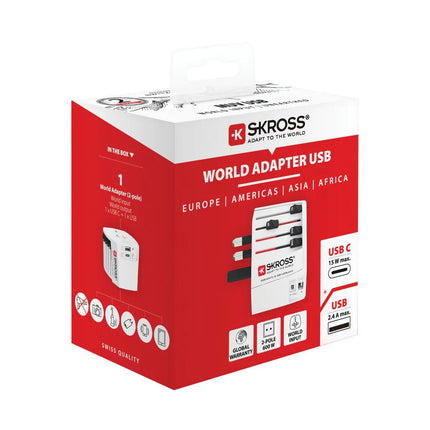 SKROSS World Travel Adapter MUV 2-pole with USB A and C - hospitality
