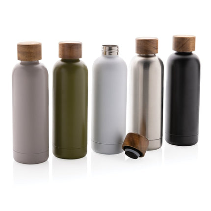 Stainless steel bottle with wood lid pack of 25 - hospitality